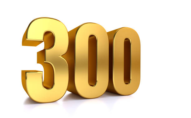 istock three hundred, 3d illustration golden number 300 on white background and copy space on right hand side for text 1210895034