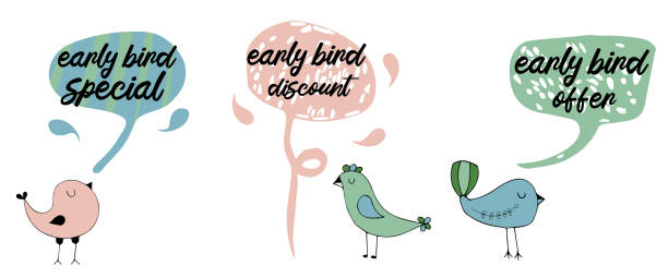 얼리버드 스페셜 세일 이벤트 배너 또는 포스터 - the early bird catches the worm stock illustrations