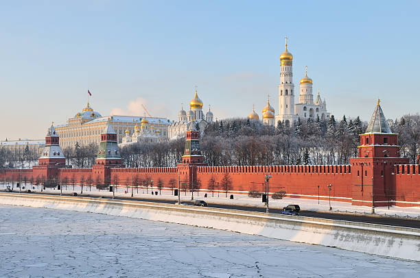 A distant view of Moscow Kremlin in the winter stock photo