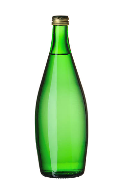 istock Green bottle with water on a white background 121089895