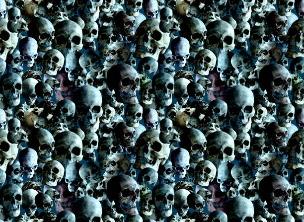 istock Seamless background of many human skulls. Illustration. 1210902029