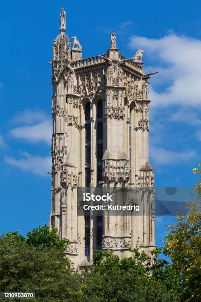 Saintjacques Tower In Paris France Is A 52metre Monument On Rue De Rivoli In Flamboyant Gothic Style Tower Is All That Remains Of The Former 16thcentury Church Of Saintjacquesdelaboucherie Stock Photo - Download Image Now