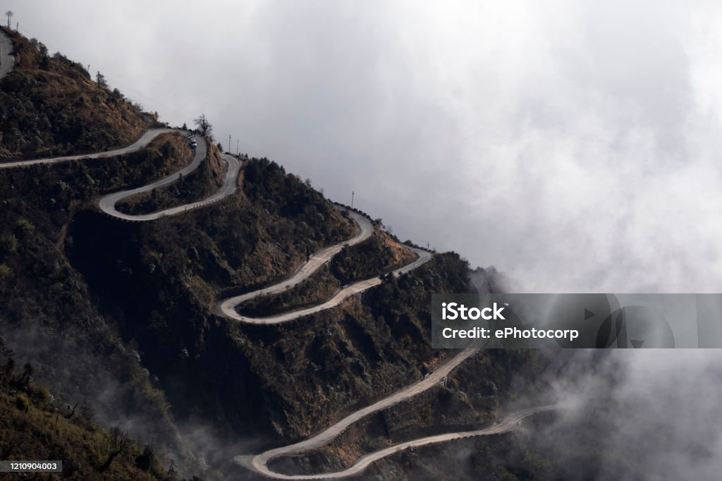 View of the road from Zuluk, Sikkim, India Adventure Stock Photo