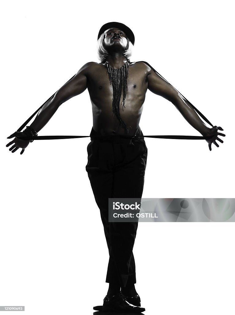 man dancer dancing one  african man dancer dancing  in studio   on white background Burlesque Style Stock Photo