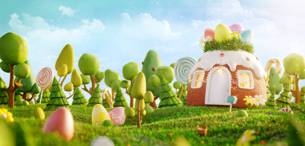 istock Unusual colorful easter 3d illustration 1210907789