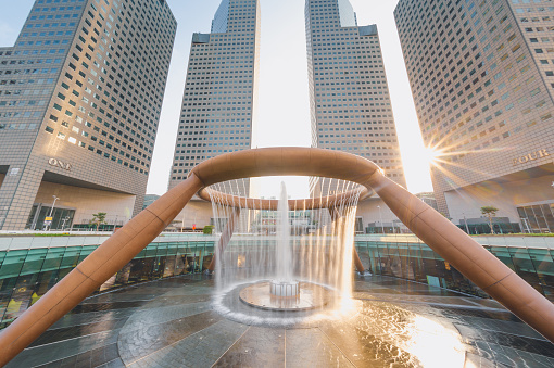Singapore City, Singapore - July 19, 2014: Suntec Fountain of Wealth landmark of Singapore. Singapore is a world famous tourist city with highly developed economic infrastructure.
