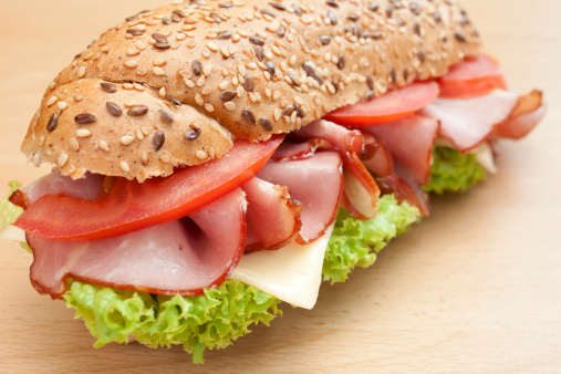 Sandwich with smoked ham,cheese and vegetable