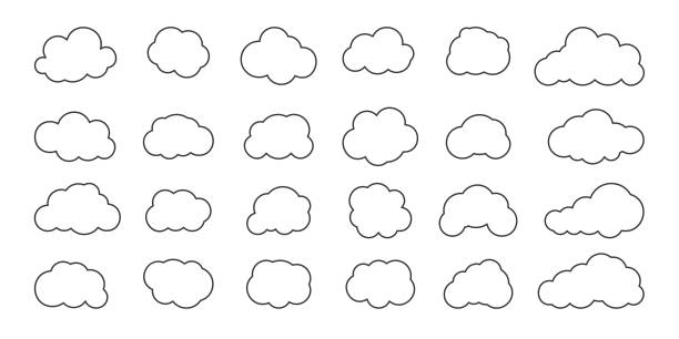 雲黒線アイコン天気バブルベクトルセット - fluffy点のイラスト素材／クリップアート素材／マンガ素材／アイコン素材