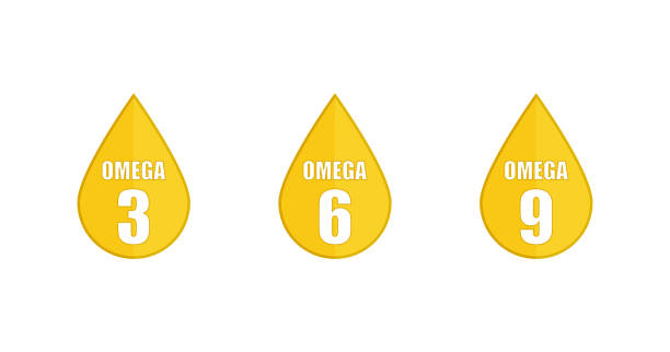 Yellow drop set icons Omega 3 6 9 on white backdrop in flat style. Vector Yellow drop set icons Omega 3 6 9 on white backdrop in flat style. Vector illustration insignia healthy eating gold nature stock illustrations