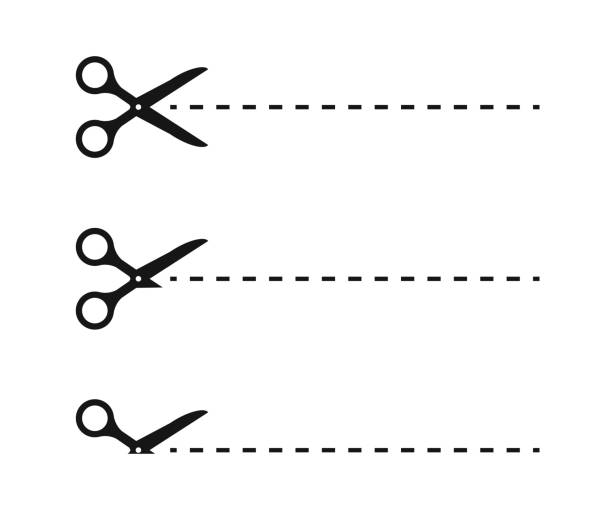 gunting, ikon garis potong diatur. ilustrasi vektor pada latar belakang putih - potong ilustrasi stok