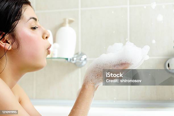 Foam Play Stock Photo - Download Image Now - Adult, Beautiful People, Beauty