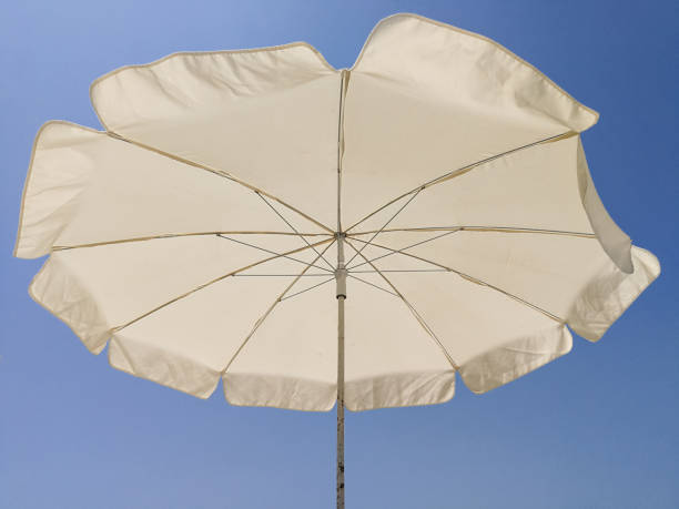 istock Wide angle view of beach umbrella sunny day 1210921562