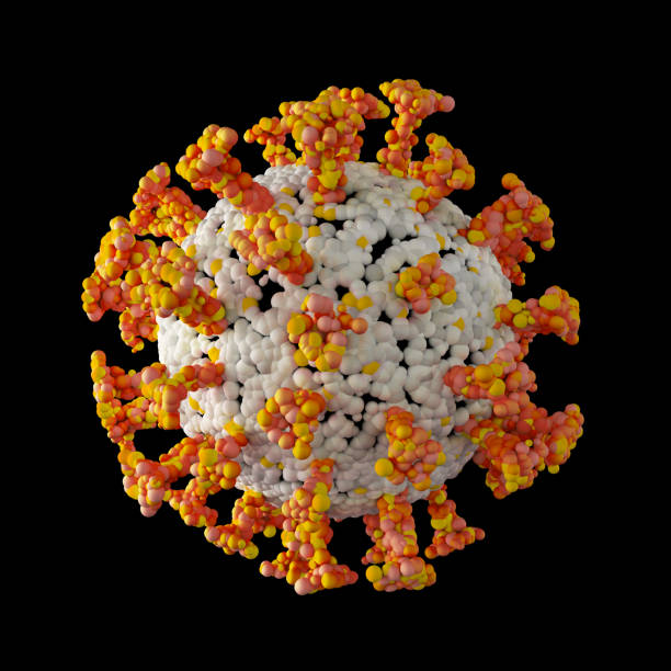 istock Image of flu covid-19 coronavirus cell outbreak on black background 1210922700