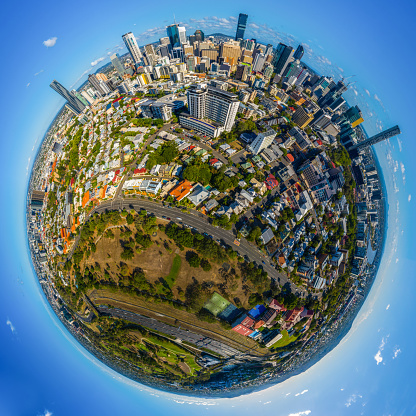 Tiny planet panorama view of Brisbane city, Australia