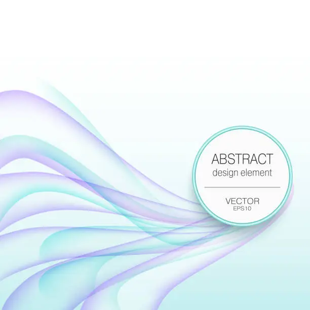Vector illustration of Transparent purple, turquoise green curves, round frame for text or picture. Abstract pattern with blurred lines, pastel gradient. Colored background. Vector design for certificate, leaflet, flyer, book cover, brochure, magazine, catalog. EPS10