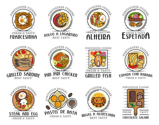 Vector illustration of Traditional Portuguese food, Portugal meals