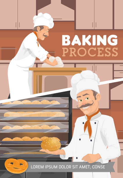 ベーキングプロセス、パンパンパン、デザート - baker bakery chef bread点のイラスト素材／��クリップアート素材／マンガ素材／アイコン素材