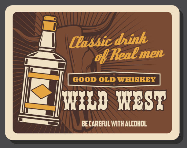 illustrazioni stock, clip art, cartoni animati e icone di tendenza di salone del whisky bar, pub cowboy del selvaggio west - cowboy desire west poster