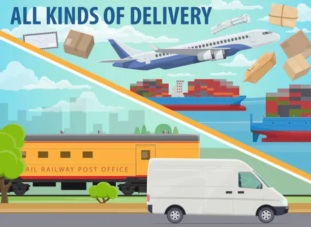 Vector illustration of Cargo delivery, shipping service freight transport