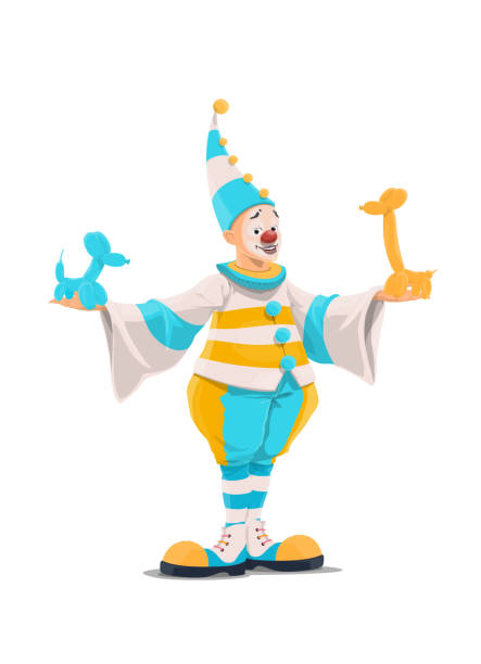 cyrkowy klaun w kostiumie ze zwierzętami balonowymi - face paint human face mask carnival stock illustrations