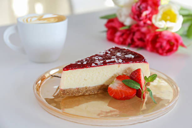 istock Mascarpone cheesecake with strawberry jelly layer on top. 1210926149