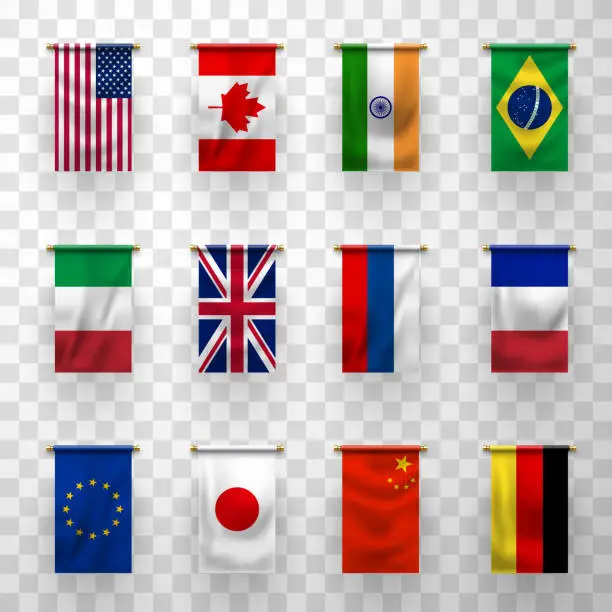 Vector illustration of Flags of world countries, 3d banners