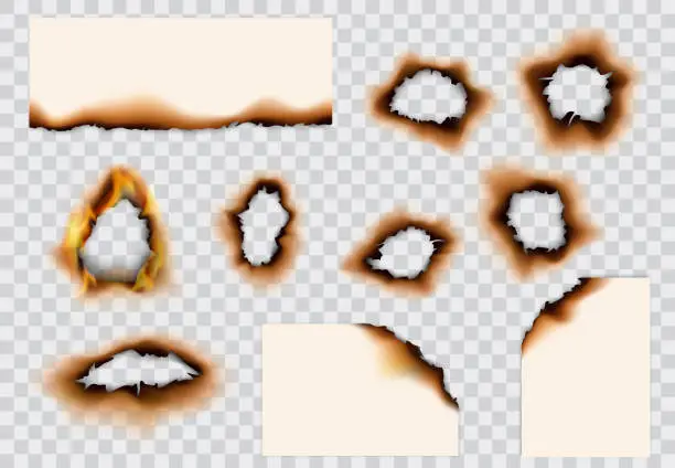 Vector illustration of Burnt holes and edges of paper pages