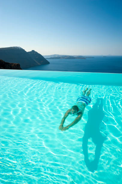 istock Man Swimming Underwater Infinity Pool Santorini 1210930419