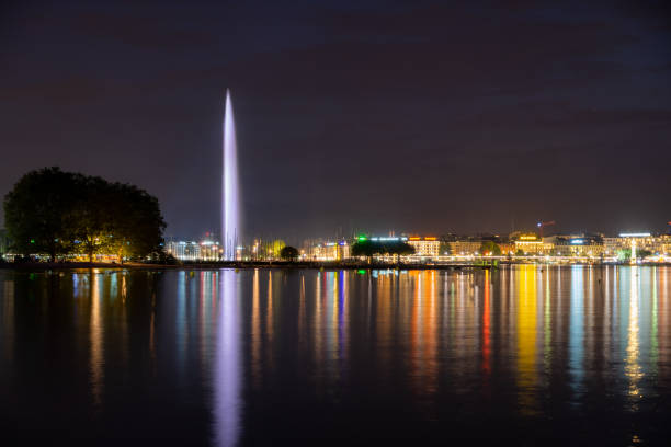istock Geneva fountain at night 1210931415