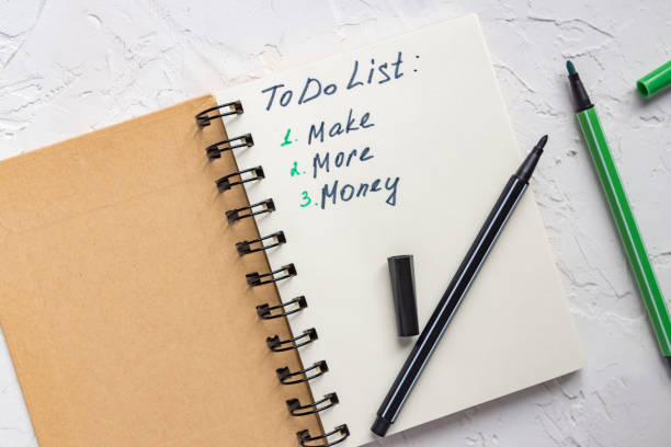 istock To do list - make more monTo do list - make more money written text on note pad. Close upe written text on note pad. 1210933648