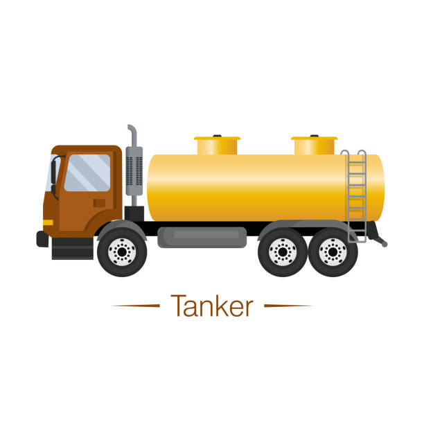 moderner tankwagen mit gelb gerundem zisterne und braunem führerhaus - armored truck stock-grafiken, -clipart, -cartoons und -symbole