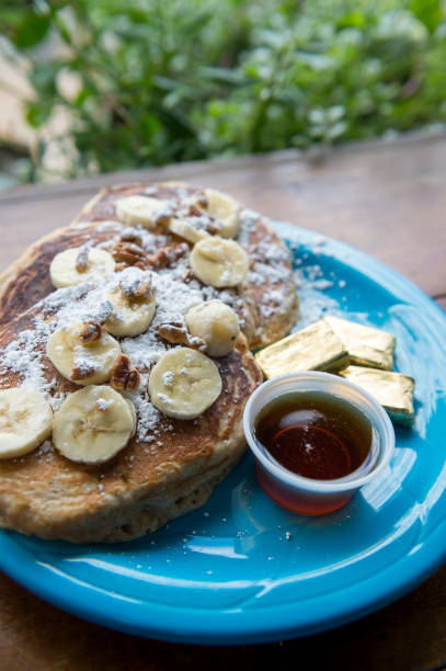 istock American Pancakes on Blue Plate Outdoors 1210934491