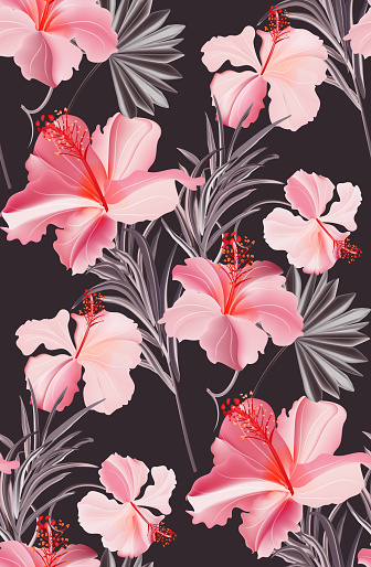 Dark Pink Hibiscus Tropical Floral Pattern Wallpaper Colorful Abstract  Shape Summer Flower Background Contrast Color Texture Illustration In  Vector Stock Illustration - Download Image Now - iStock