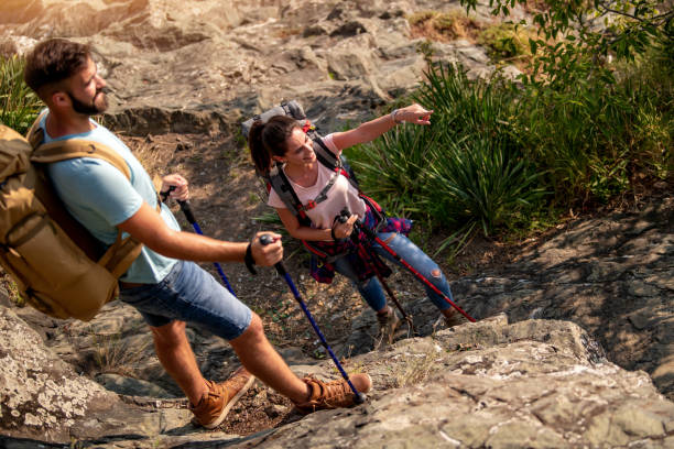 istock Loving couple walk on the mountain 1210939417