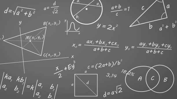 Math Formulas, Graphs and Symbols on Chalkboard Math Chalk Text, Formulas, Graphs and Related Symbols on Chalkboard Illustration mathematical function stock pictures, royalty-free photos & images