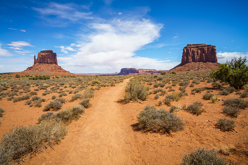 hiking the wildcat trail in the monument valley in the usa