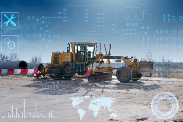istock Automation of the road construction process, management of an artificial intelligence grader, data recording and storage in cloud networks 1210941924