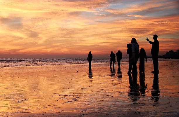 Family Beach Sunset stock photo