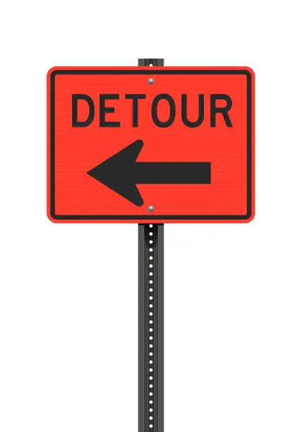 Vector illustration of Detour Left Arrow road sign