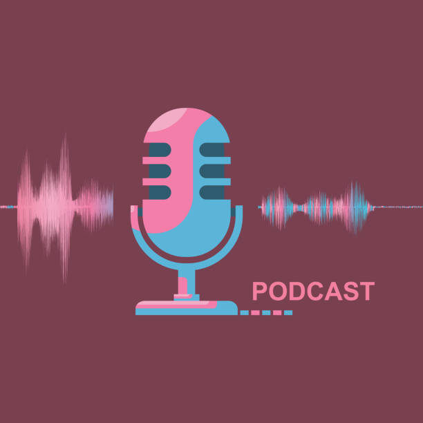 illustrations, cliparts, dessins animés et icônes de concept en ligne de radio de podcast - pink background audio