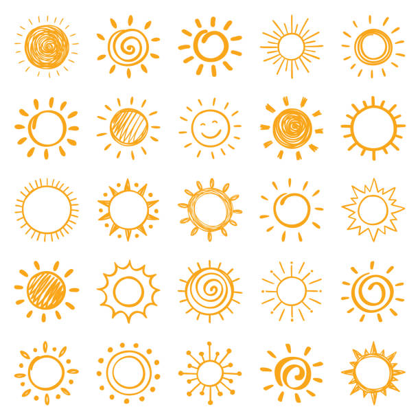 Sun Sun, vector design elements. Hand drawn icons set on a white background. sun drawings stock illustrations