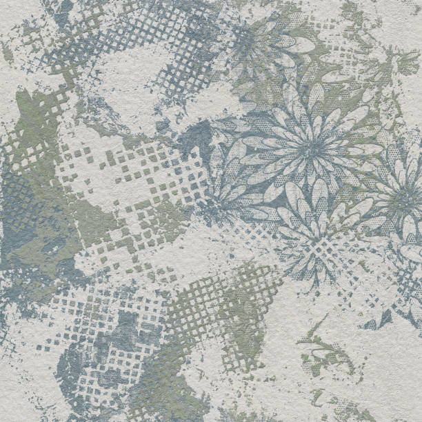 istock Wall stencil plaster seamless texture, flowers pattern on grunge background, 3d illustration 1210951126