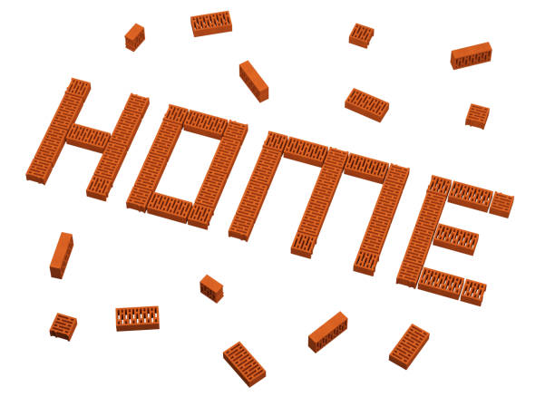 Words made of brick on white background. 3D render.