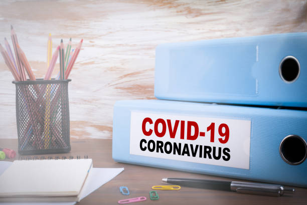 coronavirus covid-19. epidemic, panic, warning and quarantine concept - technology research analyzing bacterium imagens e fotografias de stock