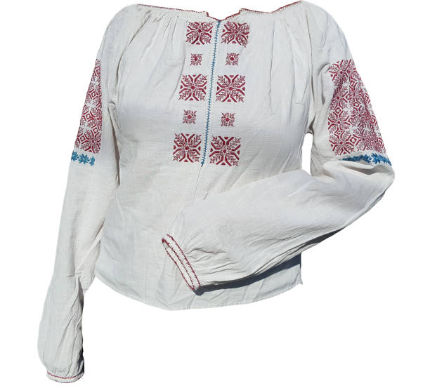 istock Romanian traditional blouse called ie on white background 1210965283