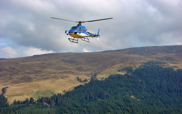 istock Blue helicopter above the forest 1210965824