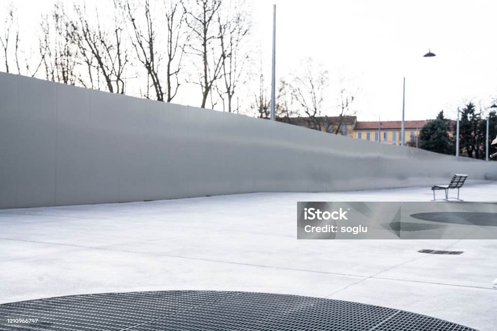 microsoft Milan, (MI), ITALY, March 18, 2017. the garden of microsoft office in milan city. Grey and simple yard. Backgrounds Stock Photo