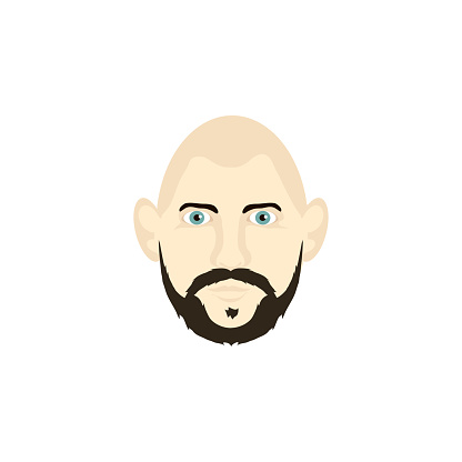 Man Bald Flat Face In Cartoon Style With Beard And Mustache On White  Background Stock Illustration - Download Image Now - iStock
