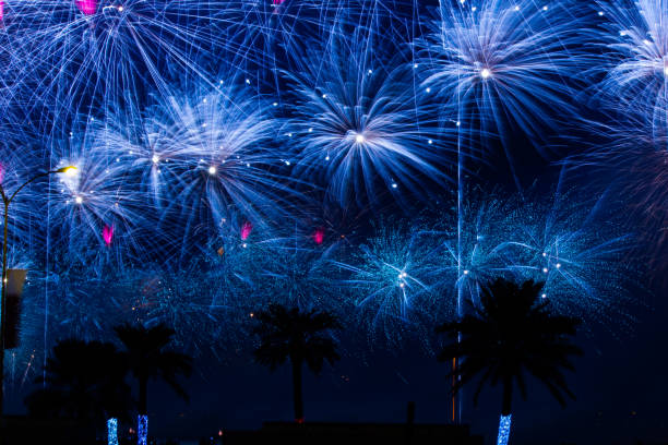 istock Background image with beautiful colorful firework texture background with different color of fireworks. 1210970243