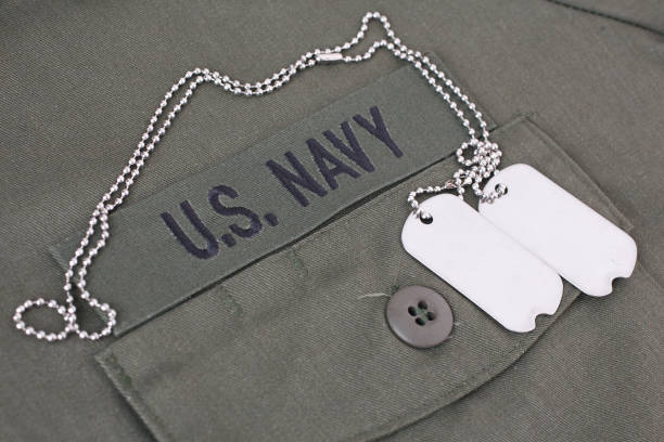 U.S. Navy Branch Tape with dog tags on olive green uniform